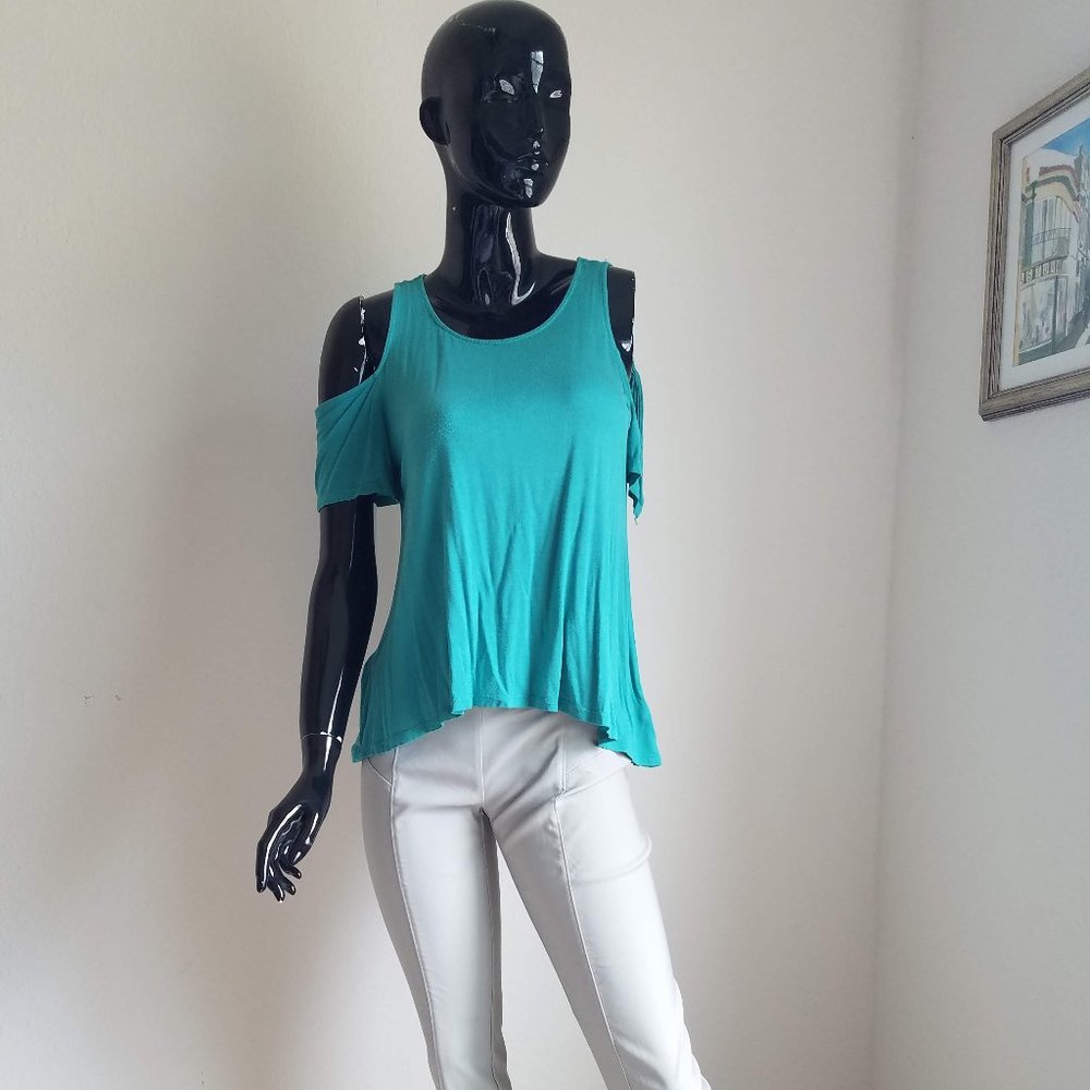Teal Cold Shoulder Shirt